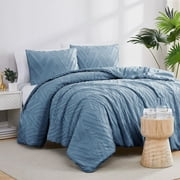 Southshore Fine Living, Inc. Clipped Jacquard Comforter Bedding Set Down Alternative All-Season Warmth, Soft Cozy Bedspread 3-Piece with Two Matching Shams, Chevron Blue, King/California King